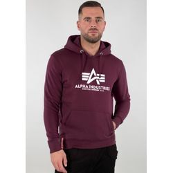 Kapuzensweatshirt ALPHA INDUSTRIES "Basic Hoody" Gr. M, rot (deep maroon), Herren, angeraute Sweatware, Obermaterial: 80% Baumwolle, 20% Polyester, bedruckt, Sweatshirts