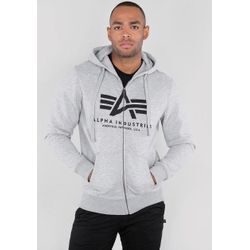 Kapuzensweatjacke ALPHA INDUSTRIES "BASIC ZIP HOODY", Herren, Gr. S, grau (grau heather), angeraute Sweatware, Obermaterial: 80% Baumwolle, 20% Polyester, meliert, bedruckt, modisch, normal, Rundhals, Sweatjacken