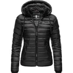 Steppjacke NAVAHOO "Lulana", Damen, Gr. L (40), schwarz, Oberstoff: 100% Nylon, Futter: 100% Polyester, Wattierung: 100% Polyester, Ärmelfutter: 100% Polyester, kontrastfarbene Details, casual, figurbetont hüftlang, Langarm Ärmel ohne Ärmelschlitz Rippstrickbündchen kontrastfarben, Jacken, leichte Übergangsjacke mit Kapuze