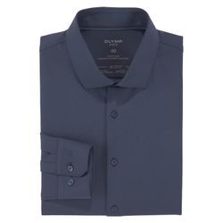 Businesshemd OLYMP "No. Six 24/Seven super slim", Herren, Gr. 37, N-Gr, blau (marine), Jersey, Obermaterial: 64% Baumwolle, 27% Polyester, 9% Elasthan, klassisch, Langarm, Hemden, Jersey-Hemd