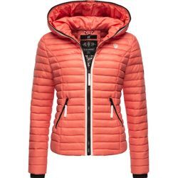 Steppjacke NAVAHOO "Kimuk Prc", Damen, Gr. M (38), orange (koralle), Oberstoff: 100% Nylon, Futter: 100% Polyester, Wattierung: 100% Polyester, Ärmelfutter: 100% Polyester, casual, figurbetont hüftlang, Langarm Ärmel ohne Ärmelschlitz Rippstrickbündchen kontrastfarben, Jacken, leichte Übergangsjacke mit Kapuze