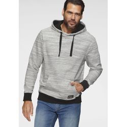 Kapuzensweatshirt MAN'S WORLD, Herren, Gr. 5XL (72/74), grau (grau, weiß), angeraute Sweatware, Obermaterial: 85% Baumwolle, 15% Polyester. Kapuzenfutter: 100% Baumwolle, meliert, casual, normal, Langarm Rippbündchen kontrastfarben, Sweatshirts, Langarm, mit Rippbündchen, mit Kapuze und Kordelzügen, Topseller