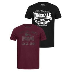 T-Shirt LONSDALE "SUSSEX-TORBAY", Herren, Gr. M (48/50), schwarz (schwarz, rot), Single Jersey, Obermaterial: 100% Baumwolle, unifarben, sportlich, Rundhals, Kurzarm, Shirts