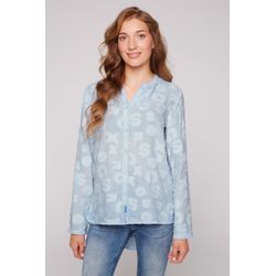 Langarmbluse SOCCX Gr. L, blau (cool blau), Damen, Material: 40% Baumwolle, 33% Viskose, 27% Modal, Intarsienmuster, Blusen, mit längerer Rückenpartie