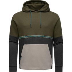 Hoodie RAGWEAR "Blocky Hoody" Gr. L (52), grün (olivgrün), Herren, Sweatware, Obermaterial: 70% Baumwolle, 30% Polyester, Sweatshirts, Sportlicher Herren Kapuzenpullover mit Blockstreifen