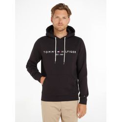 Kapuzensweatshirt TOMMY HILFIGER "TOMMY LOGO HOODY", Herren, Gr. M (48/50), schwarz (jet schwarz), Obermaterial: 72% Baumwolle, 28% Polyester, casual, Basic schmal, Langarm Rippbündchen, Sweatshirts