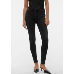 Skinny-fit-Jeans VERO MODA "VMFLASH MR SKINNY JEANS LI111 NOOS" Gr. XL (42), Länge 32, schwarz (schwarz denim), Damen, Denim/Jeans, Obermaterial: 65% Baumwolle, 18% Polyester, 8% Viskose, 7% Elastomultiester, 2% Elasthan, unifarben, Jeans