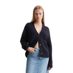 Cardigan MARC O'POLO DENIM "aus kuscheligem Schurwolle-Mohair-Mix" Gr. L, blau, Damen, Obermaterial: 36% Schurwolle, 31% Polyamid, 15% Polyester, 15% Mohair, 3% Elasthan, unifarben, Strickjacken