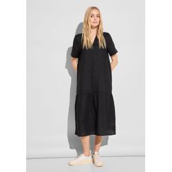 Midikleid STREET ONE Gr. 38, EURO-Größen, schwarz, Damen, 100% Leinen, unifarben, Kleider, in Unifarbe