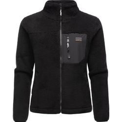 Plüschjacke RAGWEAR "Alaris", Damen, Gr. 4XL (48), schwarz, Plüsch, Material: 100% Polyester, Basic, oversize hüftbedeckend, hoch geschlossener Ausschnitt, Langarm Ärmel ohne Ärmelschlitz normaler Saum mit Gummizug, Jacken, Kuschelige Fleecejacke mit Brusttasche
