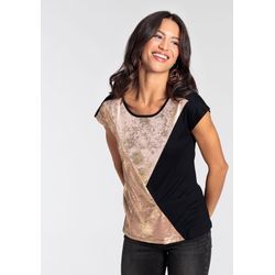 T-Shirt LAURA SCOTT, Damen, Gr. 40, schwarz (schwarz, metallic), Single Jersey, Obermaterial: 95% Viskose, 5% Elasthan. Vorderteil: 95% Polyester, 5% Elasthan, feminin, figurumspielend hüftlang, Rundhals, ohne Ärmel, Shirts, Kurzarm, figurumspielende Passform, unifarben, Rundhalsausschnitt