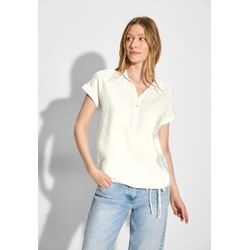 Kurzarmbluse CECIL, Damen, Gr. L (42), weiß (vanilleweiß), Stoff, 82% Modal, 18% Polyester, unifarben, casual, gerade hüftlang, V-Ausschnitt, Kurzarm Bündchen, Blusen, mit Tunnelzug am Saum