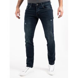 Slim-fit-Jeans PEAK TIME "München" Gr. 30, Länge 34, blau (dunkelblau), Herren, Denim/Jeans, Obermaterial: 87% Baumwolle, 9% Polyester, 4% Elasthan, Abriebeffekte, Destroyed-Effekte, Jeans 5-Pocket-Jeans, Herren Jeans mit Stretch-Bund und Destroyed-Optik