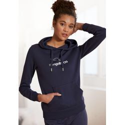 Hoodie KANGAROOS Gr. 40/42, blau (marine), Damen, Interlock, Obermaterial: 60% Baumwolle, 40% Polyester, unifarben, Sweatshirts Homewear Oberteile, mit Kängurutasche, Loungewear, Loungeanzug