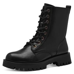 Schnürboots TAMARIS, Damen, Gr. 36, schwarz (schwarz, gold), Lederimitat, unifarben, kontrastfarbene Details, modisch, Schuhe, Blockabsatz, Schnürstiefelette, Chunky Boots mit Innenreißverschluss, Topseller