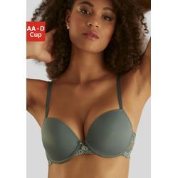 Push-up-BH LASCANA Gr. 70, Cup D, grün (khaki), Damen, Spitze, Obermaterial: 82% Polyamid (TACTEL), 18% Elasthan (LYCRA), BHs, mit Bügel und Spitzenrücken, Dessous