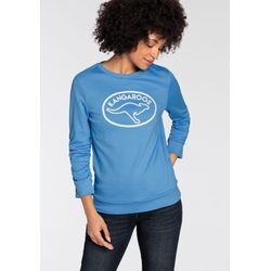 Sweatshirt KANGAROOS Gr. 36/38 (S), blau (knallblau-weiß) Damen Sweatshirts mit Raffung am Ärmel und Marken-Logo-Print - NEUE-KOLLEKTION