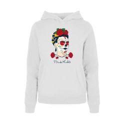 Kapuzenpullover MERCHCODE "Merchcode Damen Ladies Frida Kahlo - Dia de los muertos Hoody" Gr. L, weiß, Damen, 50% Baumwolle, 50% Polyester, unifarben, Pullover