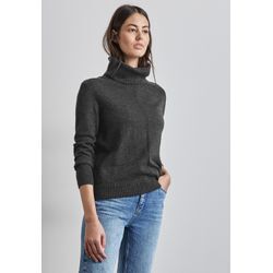 Rollkragenpullover STREET ONE, Damen, Gr. 40, grau (gravel grau meliert), Web, 37% Baumwolle, 34% Polyacryl, 26% Polyester, 3% Elasthan, unifarben, casual, normal normal, hoch geschlossener Ausschnitt, Langarm Bündchen, Pullover, im soften Baumwoll-Mix