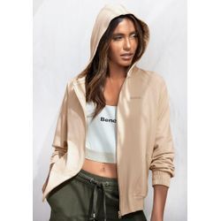 Kapuzensweatjacke BENCH. LOUNGEWEAR, Damen, Gr. 32/34, beige, angeraute Sweatware, Obermaterial: 95% Baumwolle, 5% Elasthan. Kapuzenfutter: 100% Baumwolle, unifarben, Basic, Sweatjacken, mit sportlichen Teilungsnähten, Loungeanzug