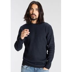 Strickpullover BRUNO BANANI, Herren, Gr. L (52/54), blau (navy), Feinstrick, Obermaterial: 50% Baumwolle, 50% Polyacryl, casual, Basic schmal, Rundhals, Pullover, gewaschene Optik