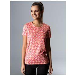 T-Shirt TRIGEMA "TRIGEMA Sport T-Shirt mit modischem Allover-Print" Gr. L, rot (apricot), Damen, 100% Polyester (recycelt), Shirts