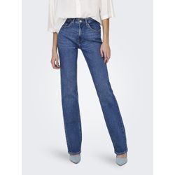 Bootcut-Jeans ONLY "ONLEVERLY MW SWEET FLARED DNM CRO187", Damen, Gr. 26, Länge 34, blau (medium blau denim), Denim/Jeans, Obermaterial: 99% Baumwolle, 1% Elasthan, unifarben, modisch, slim fit, Jeans, Baumwollmischung mit Stretch sorgt für ein angenehmes Tragegefühl