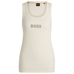 Tanktop BOSS ORANGE "C_Ematite_stonebadge" Gr. L, weiß (open 118) Damen Tops mit BOSS Stickerei aus Glitzersteinen