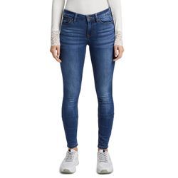 Skinny-fit-Jeans TOM TAILOR DENIM "JONA", Damen, Gr. 30, Länge 32, blau (clean mid stone blau denim), Denim/Jeans, Obermaterial: 72% Baumwolle, 27% Polyester, 1% Elasthan, casual, skinny fit lang, Jeans