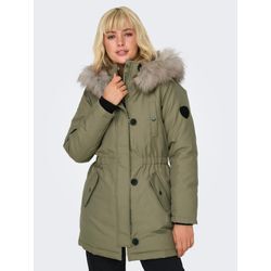 Parka ONLY "ONLIRIS FUR WINTER PARKA LIFE CC OTW", Damen, Gr. S (36), grün (mermaid detail:nature fur), Web, Obermaterial: 100% Polyester, unifarben, modisch, Langarm, Jacken, mit verdeckter Knopfleiste