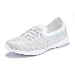 Sneaker LASCANA Gr. 35, bunt (bunt meliert), Damen, Obermaterial: 100% Textilmaterial. Futter: 100% Textilmaterial. Decksohle: 100% Textilmaterial. Laufsohle: 100% Synthetik, meliert, mehrfarbig, Schuhe Slipper Slip-on-Sneaker Socksneaker, Slipper, Halbschuh, zum Reinschlüpfen, leichtes Meshmaterial VEGAN