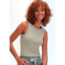 Tanktop ELBSAND "Isa" Gr. L (40), grün (grün, creme gestreift), Damen, Obermaterial: 50% Modal, 46% Baumwolle, 4% Elasthan, gestreift, Tops, aus weicher Rippware, sommerliches Top im Streifenlook