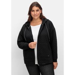 Sweatjacke SHEEGO "Große Größen" Gr. 40/42, schwarz Damen Sweatjacken leicht wattiert, mit Rautensteppung