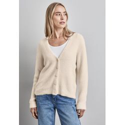 Cardigan STREET ONE Gr. 44, weiß (lucid weiß), Damen, 55% Polyester, 45% Baumwolle, unifarben, Strickjacken, mit V-Ausschnitt