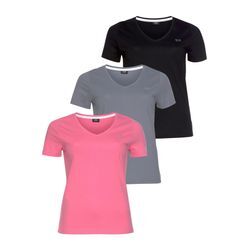 T-Shirt H.I.S "Essential-Basics" Gr. 52/54, bunt (schwarz, pink, rauchblau), Damen, Obermaterial: 100% Baumwolle, Shirts, figurumspielender Schnitt, aus Baumwolle