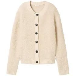 TOM TAILOR Damen Bouclé Cardigan mit Wollanteil, braun, Uni, Gr. XL