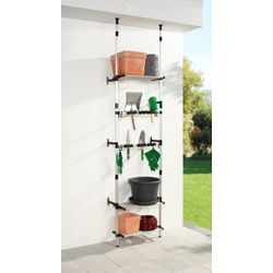 Teleskopregal RUCO, grau (aluminiumfarben, schwarz), B:66cm H:250cm T:32cm, Aluminium, Regale, Aluminium, für Gartenutensilien