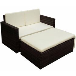 2-tlg. Garten-Lounge-Set mit Auflagen Poly Rattan Braun Vidaxl