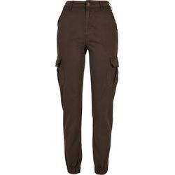 Cargohose URBAN CLASSICS "Urban Classics Damen Ladies High Waist Cargo Pants", Damen, Gr. 27, Normalgrößen, braun, 98% Baumwolle, 2% Elasthan, unifarben, normal, Hosen