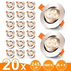 TolleTour 20er LED Einbaustrahler Deckeneinbauleuchte Set Einbauleuchte Deckenleuchte Einbauspot Deckenspot IP20 245LM Strahler Warmweiß 3W