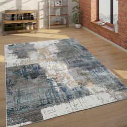 Paco Home - Teppich Wohnzimmer Kurzflor Vintage Look Abstraktes Muster, Mehrfarbig Grau Weiß Gelb 80x150 cm