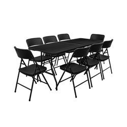 Gartenmöbel Set in Rattan Optik - 180 cm Tisch mit 8 Stühlen Sitzgruppe Klappbar