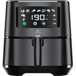 Kesser® XXL 5,5 Liter Heißluftfritteuse Edelstahl inkl.Brotbackkorb 1700W Friteuse Fritteuse Airfryer Touch Display 8 Programmen ohne ÖL ? Backofen ? Heißluft ? Grill Fettfrei