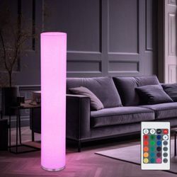 Stehleuchte Säulenlampe Wohnzimmer modern 3 flammig Stehleuchte mit Textilschirm, Metall weiß, Fernbedienung dimmbar, 3x rgb led 9W 806Lm, DxH 19x110