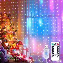 Lichtervorhang, Lichtgirlanden-Vorhang, 3 x 3 m, Lichtgirlanden, 8 Beleuchtungsmodi, Fernbedienung, Timer, Weihnachtsdekoration, Fenster, Hochzeit,