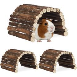 3x Nagerbrücke Holz im Set, Tunnel für Kleintierkäfig, Hamster, Meerschweinchen, flexibel biegen, hbt 2x29x17cm, natur