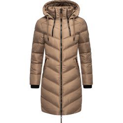 Wintermantel MARIKOO "Armasa" Gr. XL (42), grau (taupe) Damen Mäntel modischer Winter Steppmantel mit Kapuze