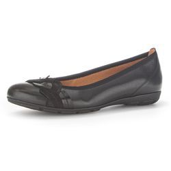 Ballerina GABOR Gr. 38,5, schwarz, Damen, Leder, Ziegenveloursleder, Lackleder, Schuhe, Flache Schuhe, Slipper mit modischem Zierriegel