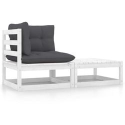 2-tlg. Garten-Lounge-Set mit Kissen Weiß Kiefer Massivholz Vidaxl