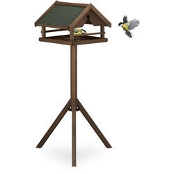 Vogelfutterhaus mit Ständer, wetterfestes Dach, Holz Vogelhaus, hbt: 120x62x55 cm, Futterhaus Wildvögel, braun - Relaxdays